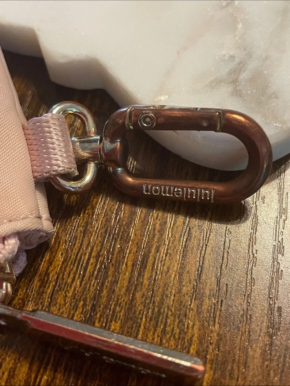 Lululemon Light Pink zippered Coin Wallet W/ Small Carabiner Clip